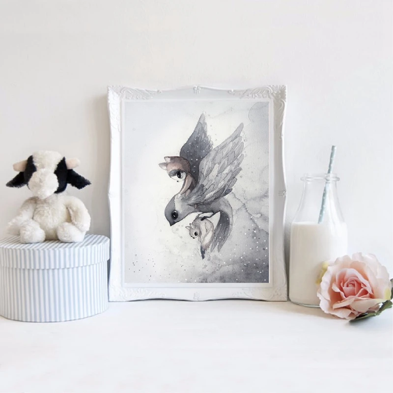 Скандинавский сказочный лес мультфильм кролик эльф мальчик Картина на холсте