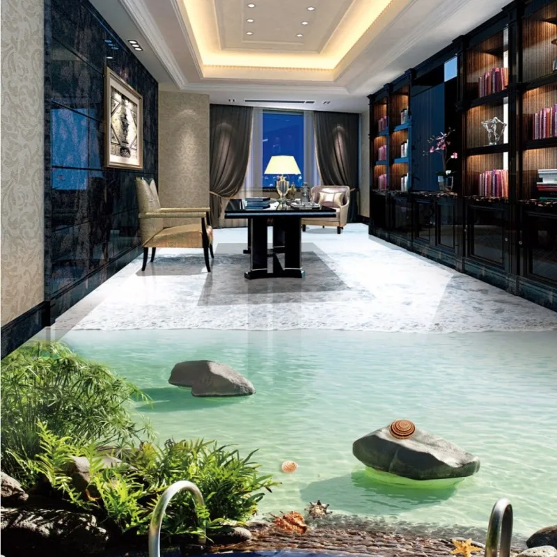 

Free Shipping Beach Villa Pool Dolphin 3D Stereo Bathroom Living Room Floor thickened bathroom flooring living room mural