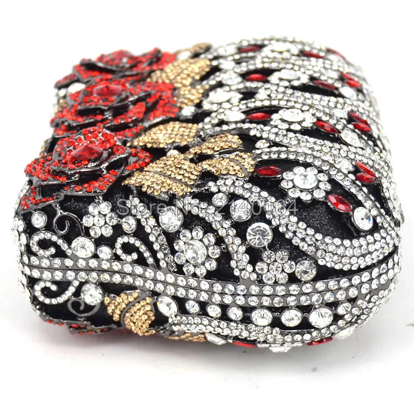 Стильная роскошная хрустальная вечерняя сумка с цветком металлическая