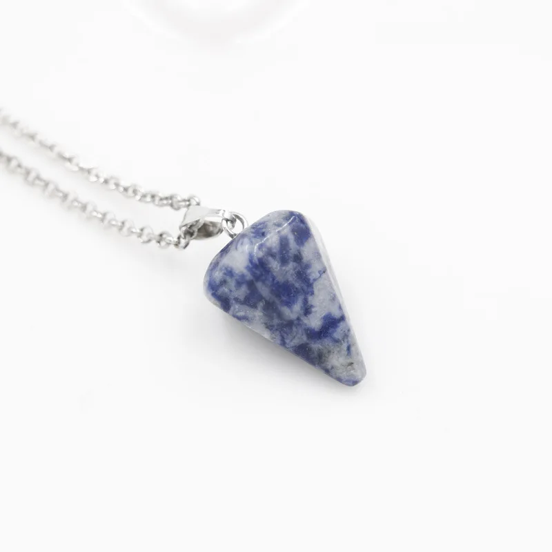 Blue white Колонна ожерелье s Натуральный Камень Подвески Розовый Камень Кулон конический раздел маятник шестиугольный кристалл кулон ожерелье для женщин - Окраска металла: Blue white