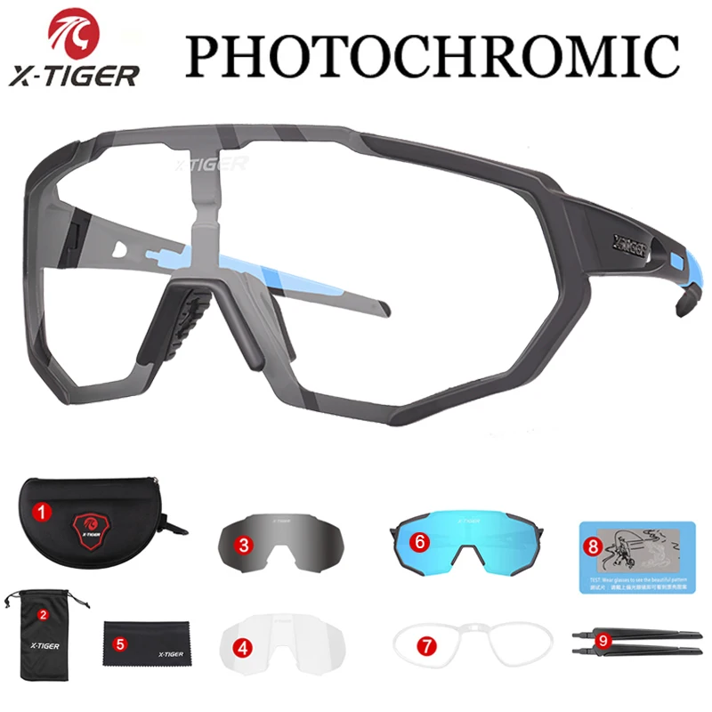 Photochromic 004 Фотохромные 3 велосипедные очки со сменными линзами Спортивная одежда для гор велосипедные солнцезащитные очки велосипедные очки для близорукости рамка - Цвет: Photochromic 004