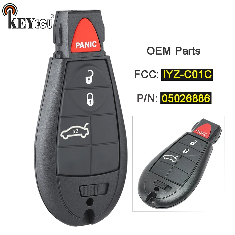KEYECU IYZ C01C 05026886 OEM Запчасти 3 + 1 4 кнопки умный дистанционный ключ Fobik Fob для Dodge Charger
