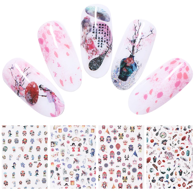 Стикеры 3D на ногти Nail Art ультра тонкие клейкие переводные наклейки Китай Ветер