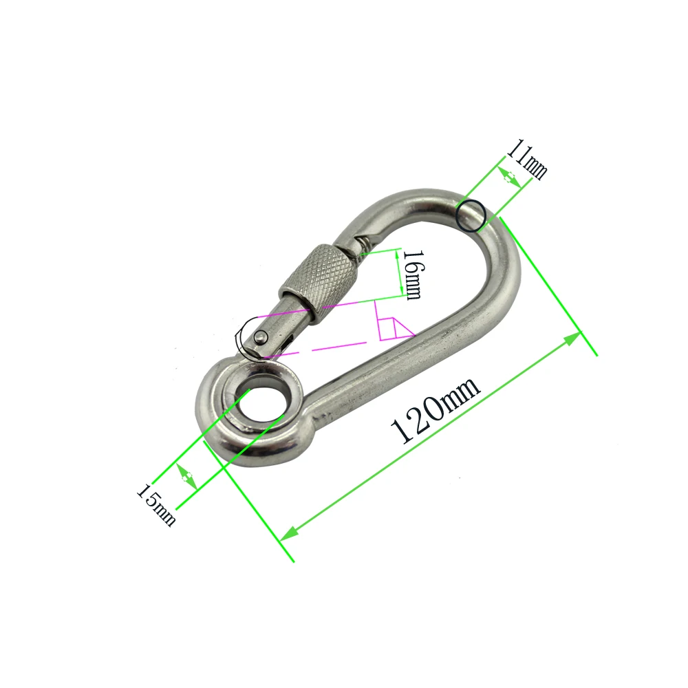 Stainless Nut Bolted Eyelet Snap Hook Carabiner SUS304 DIN5299C Safety Spring Hooks 9*90mm 10*100mm 11*120mm 13*160mm | Обустройство