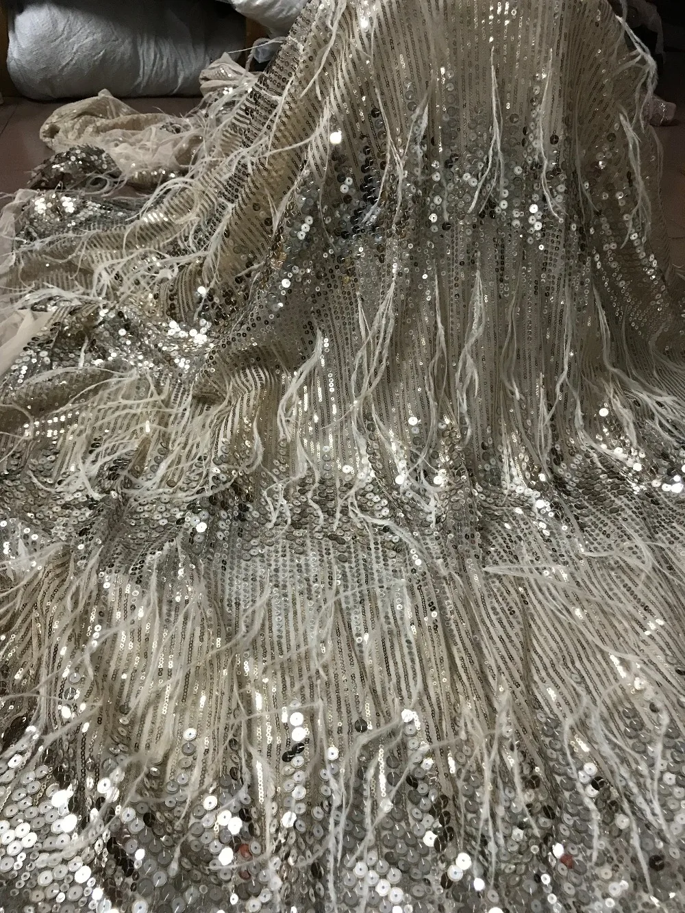 Nigerian french net Lace Anan-10774 Embroidered Cord Fabric with sequins for bridal dress | Дом и сад