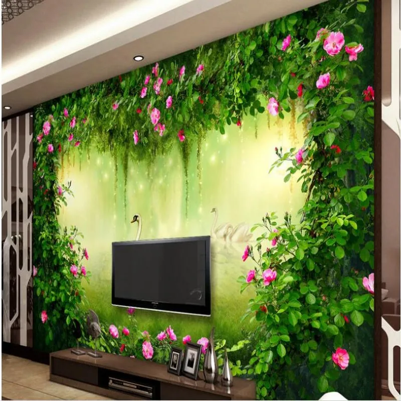 Wellyu пользовательские крупномасштабные фрески сказочная мечта лес роза цветок ТВ