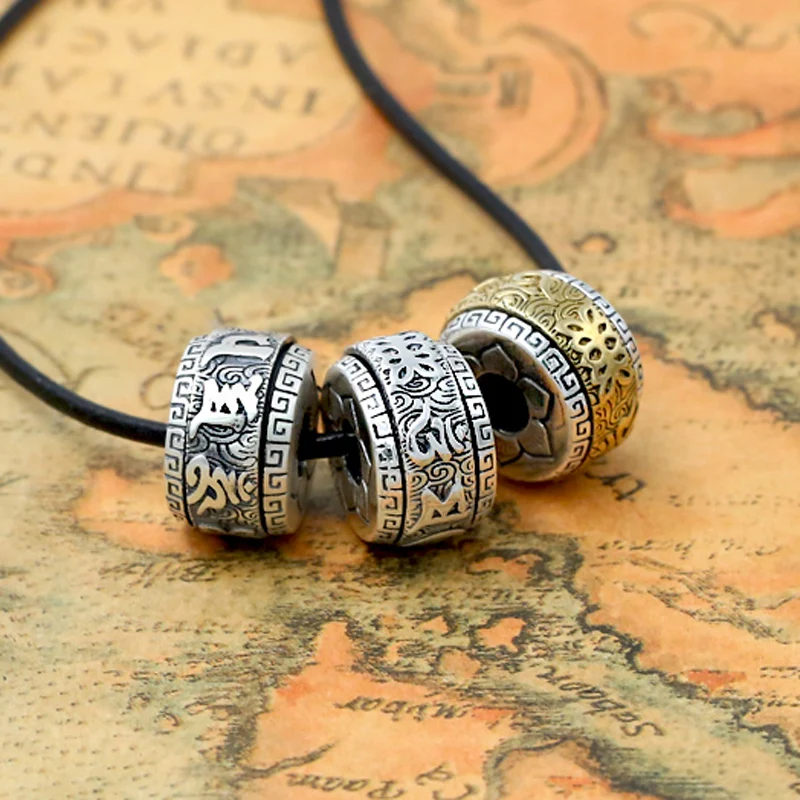 Бусины ручной работы из серебра 990 пробы в тибетском стиле Ом-Мани Падме Хум
