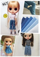 4pcslot diy doll clothes jeans denim fabric doll accessories for blyth bjd gift toys diy sewing apparel making material