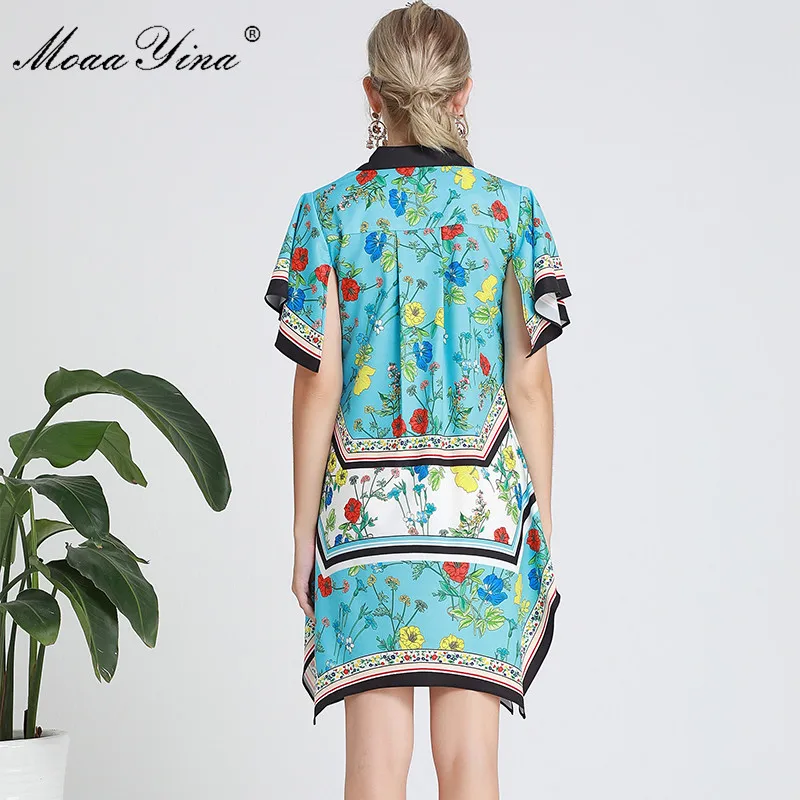

MoaaYina Fashion Designer Runway dress Spring Summer Women Dress V-neck Floral-Print Asymmetrical Dresses