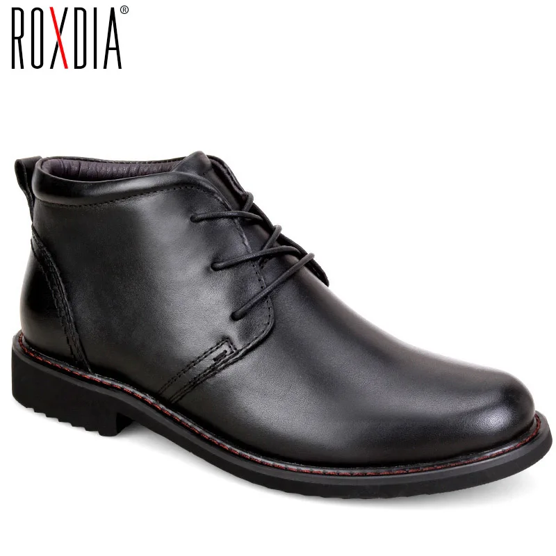 

ROXDIA/мужские ботинки из натуральной кожи; Большие размеры 39-45; Зимняя рабочая обувь; Мужские ботильоны с мехом; Цвет Черный; RXM049