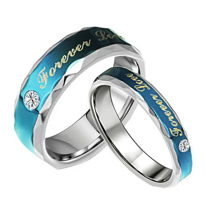 ERLUER lovers Gift Steel Pair Ring Women Men Zircon blue silver plated Jewelry Engagement wedding Couple Rings set Finger Bague | Украшения