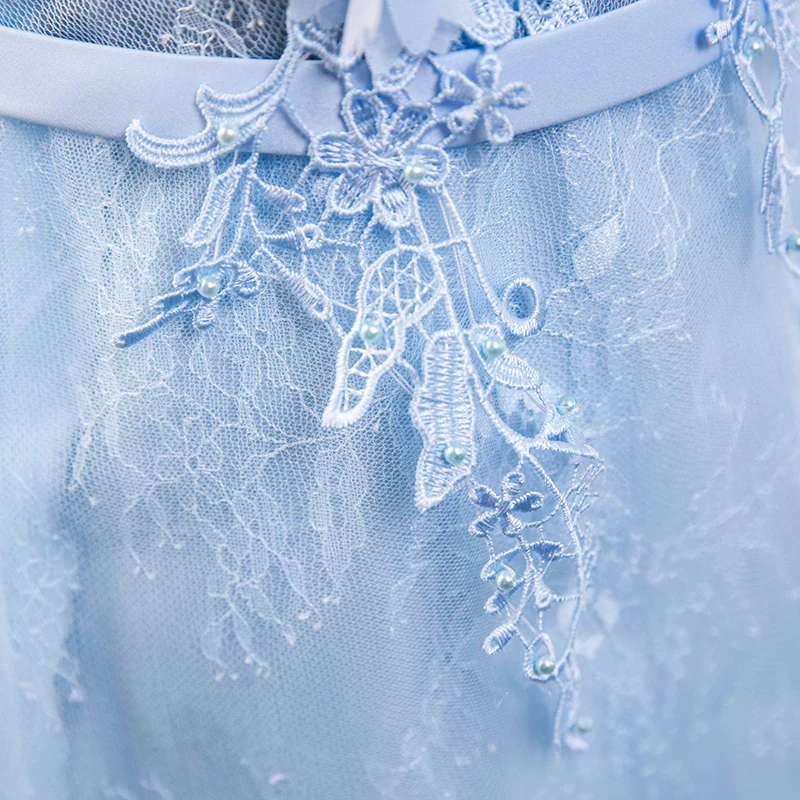 SSYFashion длинное вечернее платье невесты светло голубое кружевное цветочное v