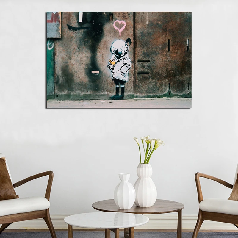 Космическая девушка и птица Улица Граффити Холст Плакаты печать украшение на