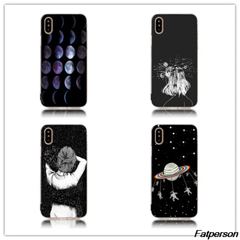 Чехол для Apple iPhone X 5s 6 6s 7 8Plus прозрачный черный и белый цвета небесно-космическая