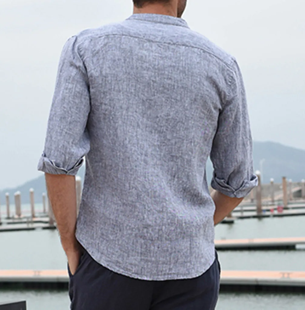 Мужская повседневная льняная блузка свободная рубашка с короткими рукавами в