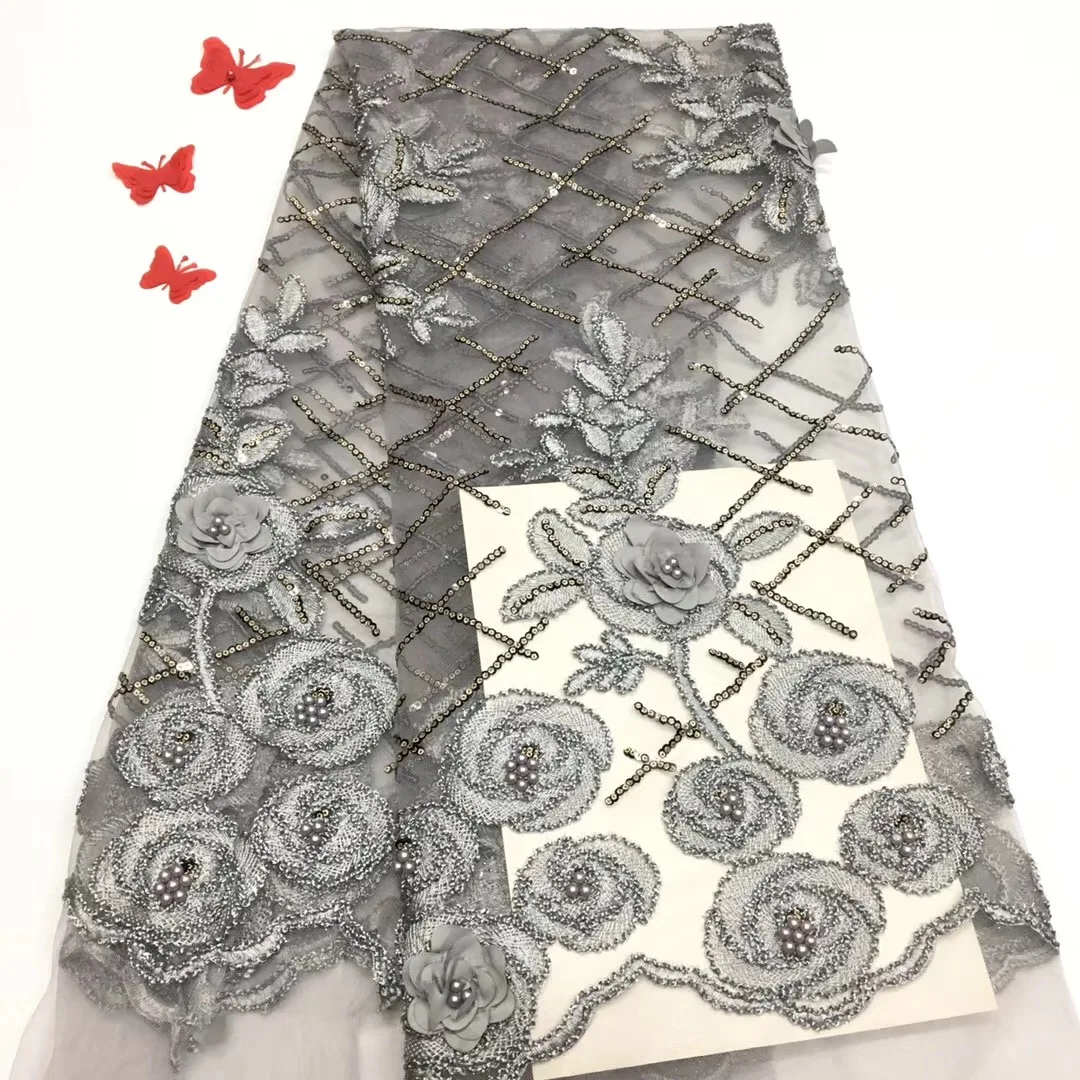 2019 African Lace Fabric High Quality 3d French With Beads Sequin Embroidery Tulle For Wedding RF189 | Дом и сад