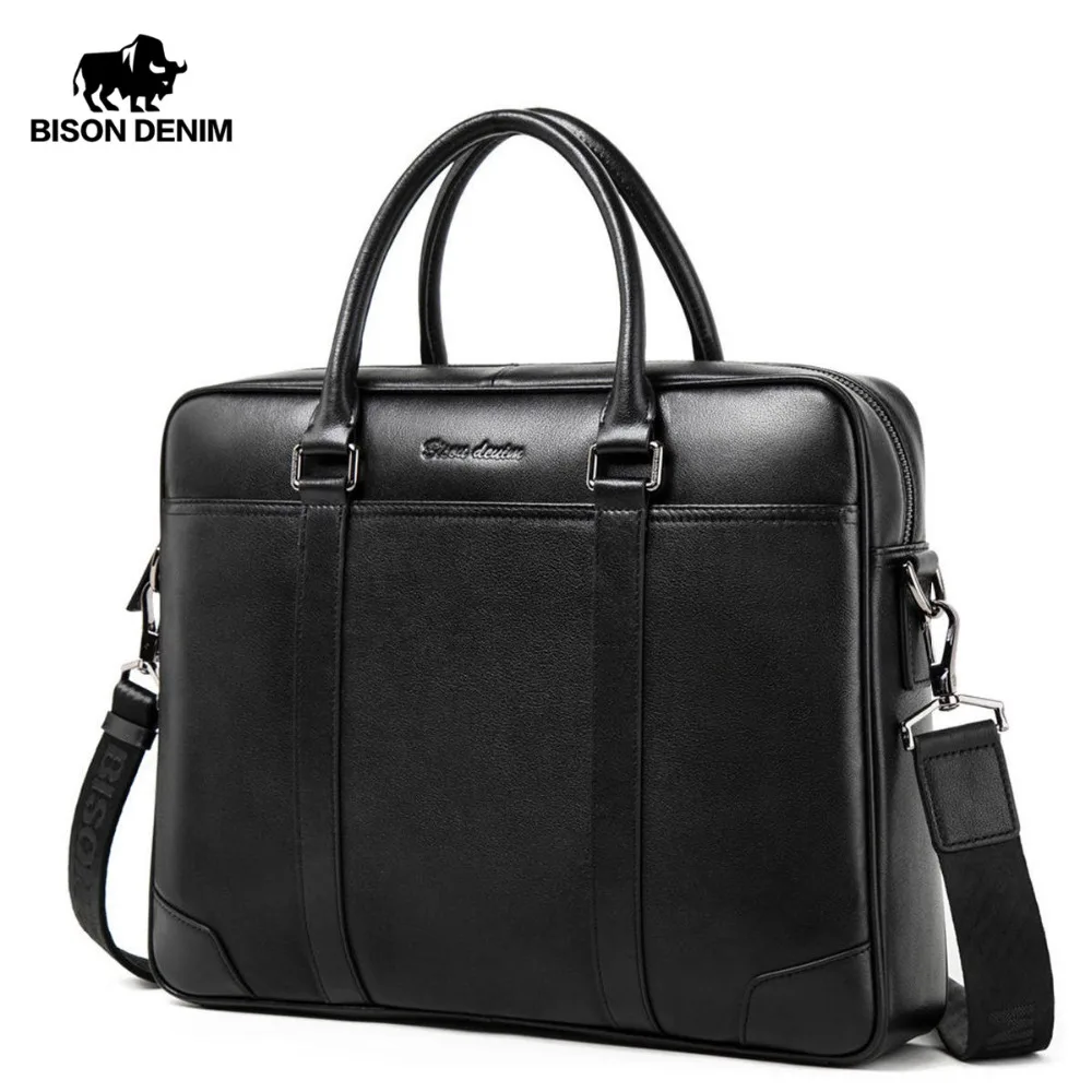 BISON DENIM модная мужская сумка из воловьей кожи известный бренд 14 дюймов для