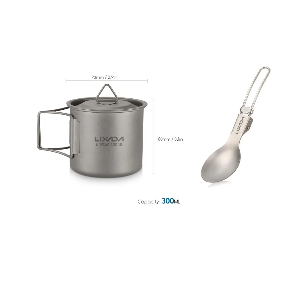 300ml cup with spoon Lixada, титановая посуда Campimg, кружка для воды, походная посуда, набор для пикника на открытом воздухе, походная посуда, набор столовых приборов - Цвет: 300ml cup with spoon