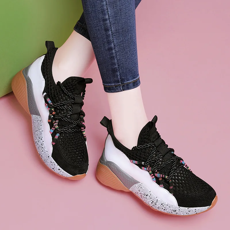 2019 New Spring autumn Ultralight platform sneakers women Hot sale fashion white jogging leather Lace-up casual shoes | Обувь