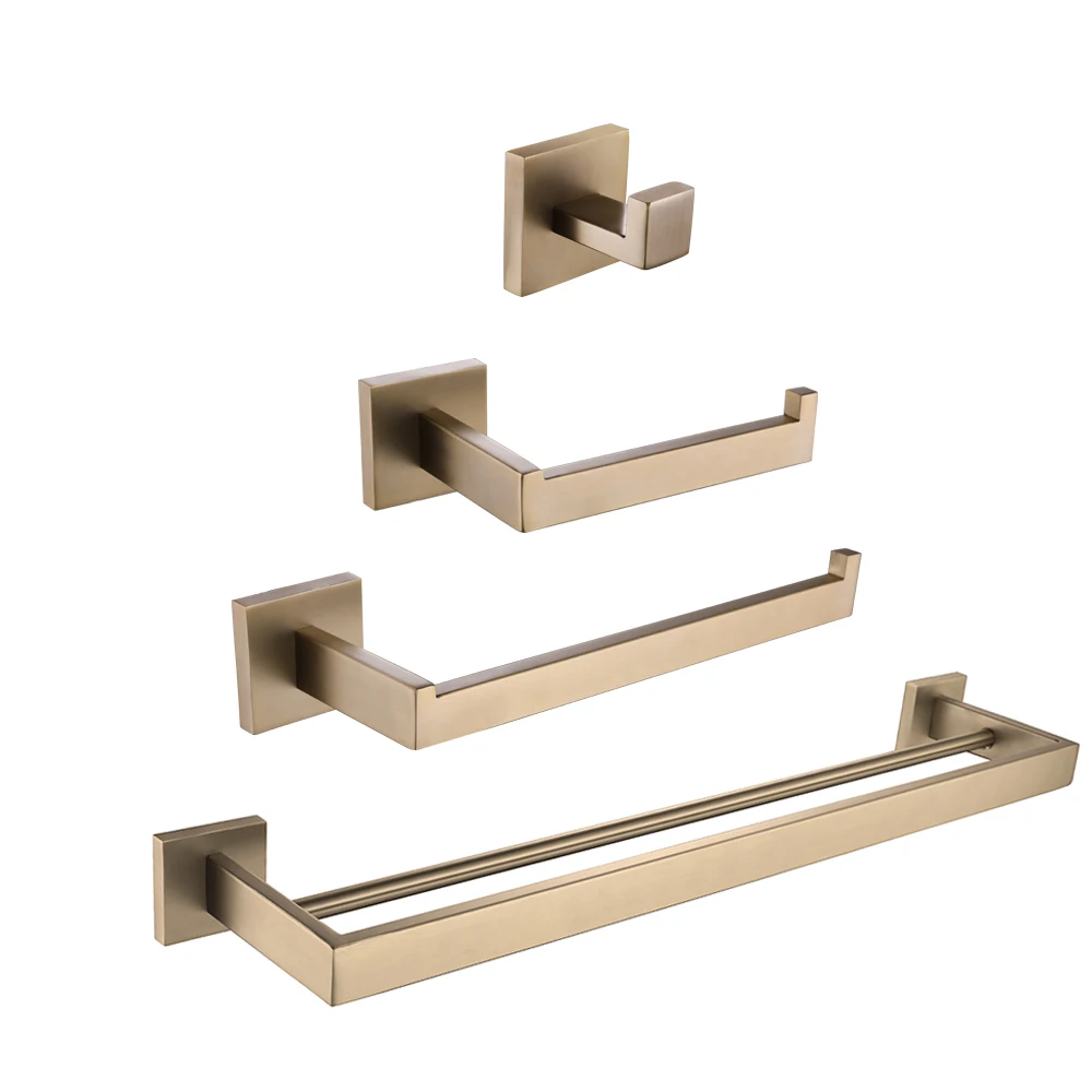 Bathroom Sets B Держатель для полотенец для ванной комнаты, аксессуары для ванной комнаты из матового золота, 304 нержавеющая сталь, набор для ванной комнаты, полотенце с кольцом, стержень для полотенец, крючок для халата - Color: Bathroom Sets B