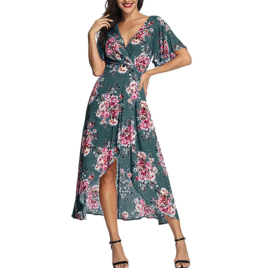 SAGACE Sexy Women Dress 2019 Summer V Neck Short Sleeve Floral Print Beach Party Wedding Long new | Женская одежда