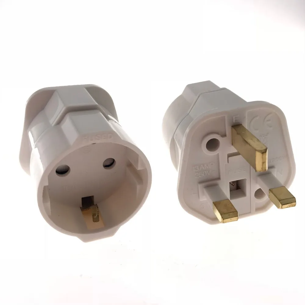 Белый Европейский адаптер с 2 контактами на 3 контакта Великобритании, дорожный сетевой адаптер Европейского или европейского стандарта Schuko, 13 а, 250 В, 5x5x7 см, вилка европейского стандарта, адаптер