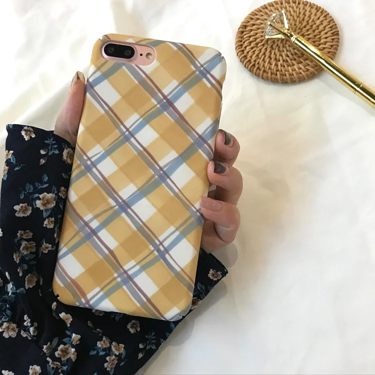Модный простой Желтый Клетчатый чехол в стиле ретро для iPhone 7 plus 8 6s XS Max X XR