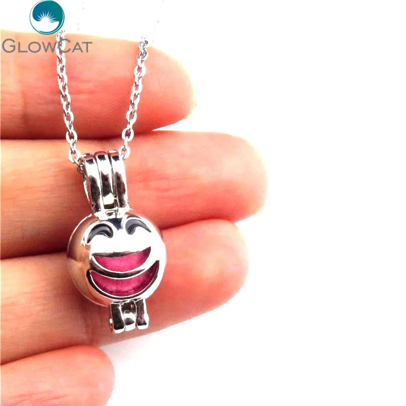 KP474 Emoticons Enamel Kawaii Face Real Pearl Cage Essential Oil Diffuser Trendy Aroma Locket Necklace Funny Jewelry Gift | Украшения и
