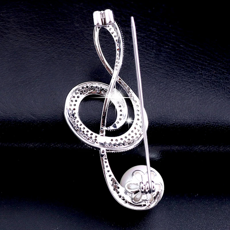 Женская Брошь в виде музыкальной ноты серебристая/Золотистая брошь с жемчугом и