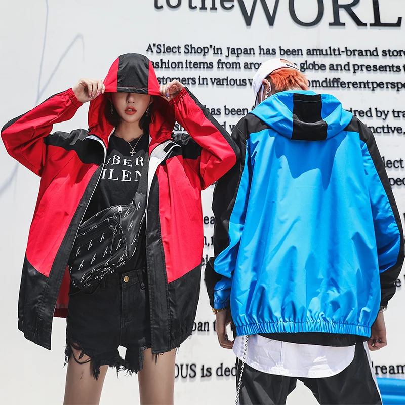 Весенне-летняя ветровка в стиле хип-хоп мужская куртка Харадзюку красная синяя с