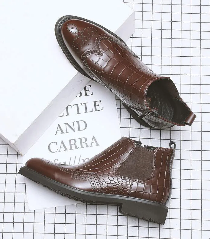 Мужские ботинки из натуральной кожи на низком каблуке 2 цвета|Туфли| |