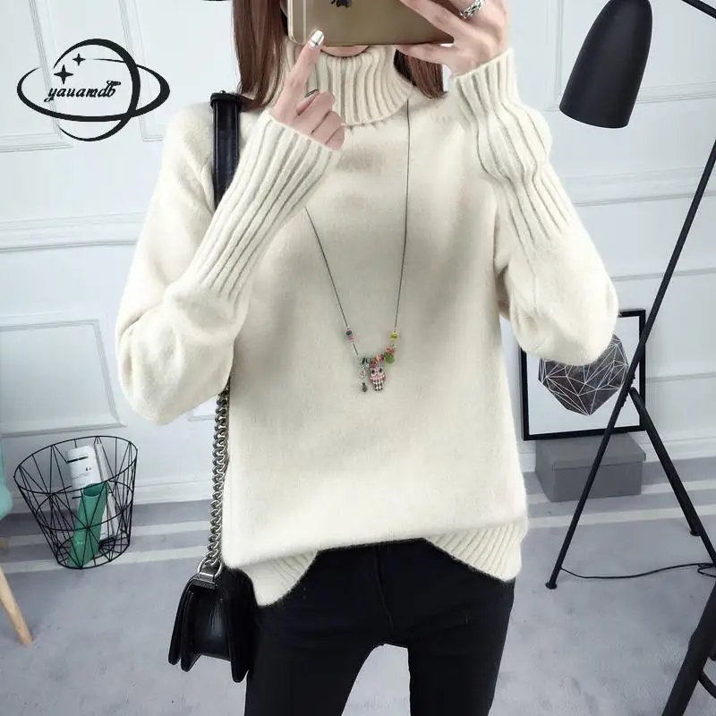 Free Size Yauamdb Women Sweater Autumn Spring Female Turtleneck Knitted Pullovers Ladies Solid Knitwear Warm Loose Clothing Y34 | Женская