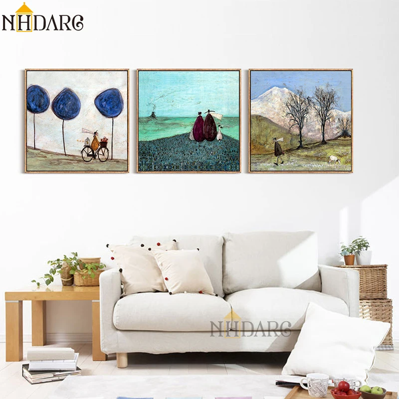 Счастливый семейный пейзаж персонаж холст принт постер художественные