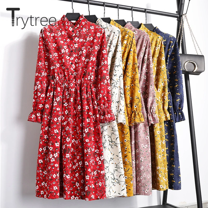 Весенне-летнее вельветовое Цветочное платье Trytree женское Повседневное