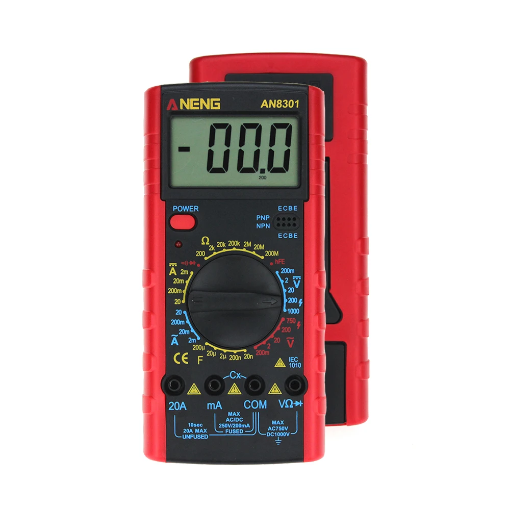 

AN8301 Portable Digital Multimeter AC/DC Voltage Current Resistance Capacitance Voltmeter Ammeter Multi Electric Transistor Test