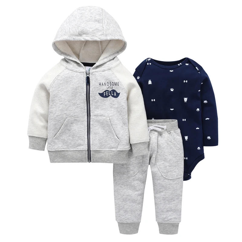 6-24M baby boy clothes Long sleeve hooded coat letter embroidered+orange romper+pants new born girl 3pcs clothing set cotton | Детская