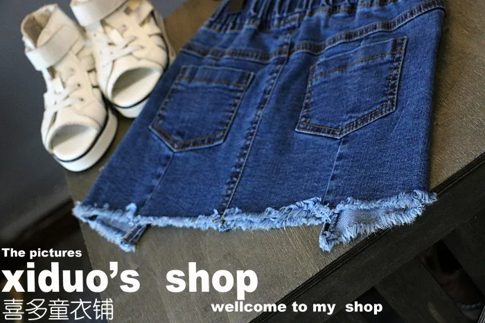 Мода модель Cherry denim девушки юбки лето 2017 детей tassle джинсы pettiskirt для тюль юбка юп