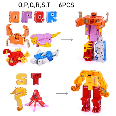 OPQRST 6PCS no box 26 шт. робот-трансформер, сборные строительные блоки, английское слово, образовательная фигурка, деформация, робот, игрушки для детей - Цвет: OPQRST 6PCS no box