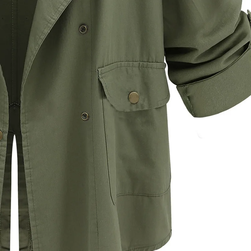 Женские куртки в винтажном стиле с длинным рукавом армейская зеленая верхняя