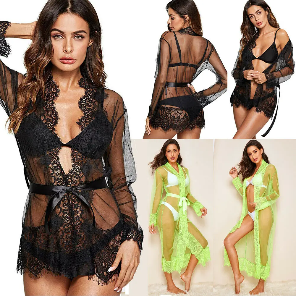 Женское сексуальное нижнее белье халат Babydoll одежда для сна с длинным рукавом