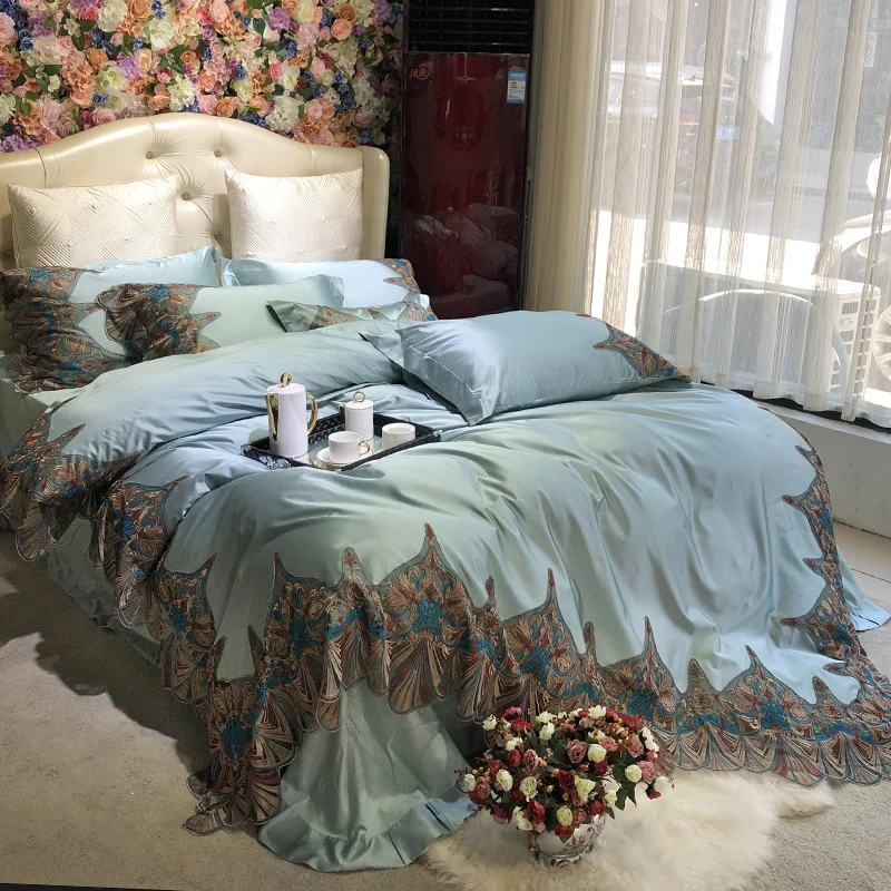 Роскошные кружевные комплекты постельного белья Tencel Noble Blue120S из египетского