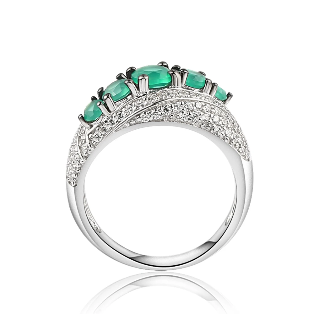 Gem's Ballet 1.22Ct Натуральный Зеленый Агат Старинные Кольца Роскошные Круглые