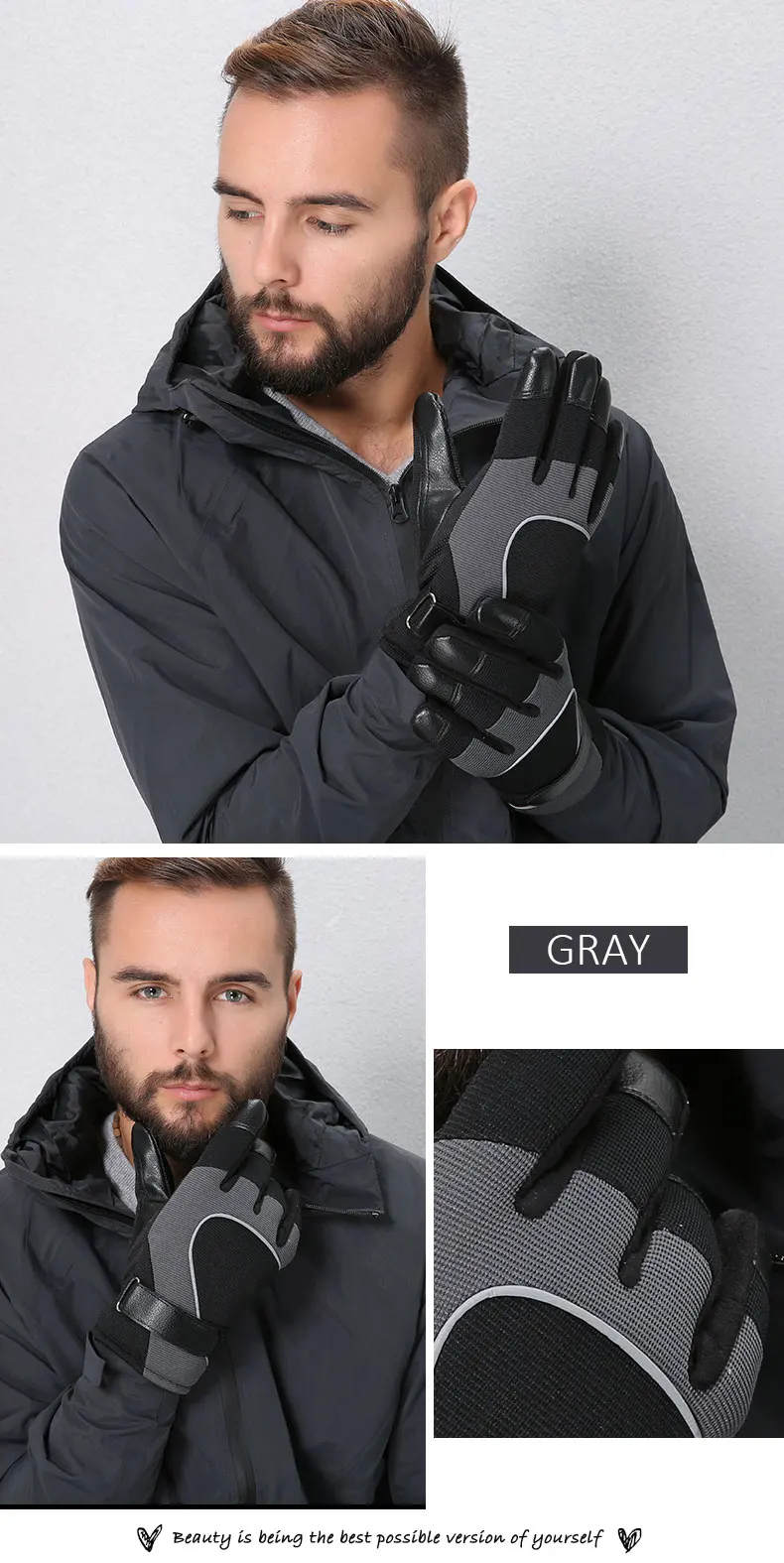 Facecozy мужские зимние уличные противоскользящие лыжные перчатки светоотражающие полосы флисовые ветрозащитные перчатки для сноуборда спортивные перчатки для пешего туризма