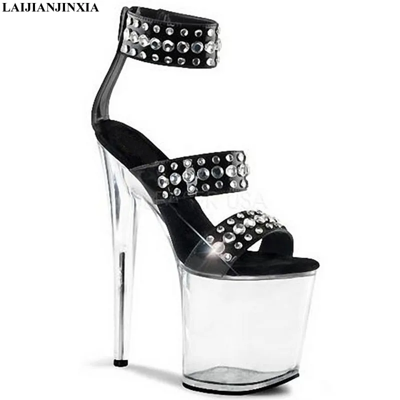 LAIJIANJINXIA 20 cm high heels  waterproof big yards SIZE 35-46 Roman hollow out sandals unique runway rivets Dance Shoes E-149