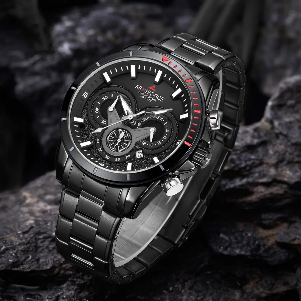 ARMIFORCE модные спортивные часы мужские Кварцевые военные черные хронограф из
