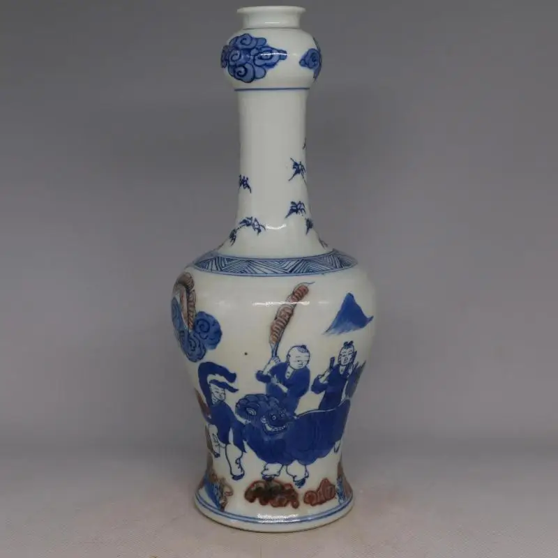 

Antique Chinease QingDynasty porcelain vase,blue and white and red glaze bottle,play games,collection & adornment, Free shipping