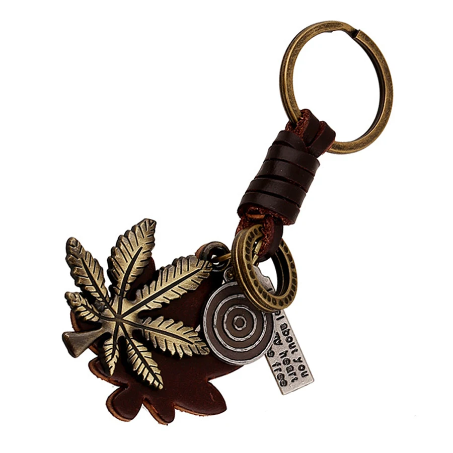 

Punk Retro Leaves Style Bag Keychain Chaveiros Men Women Genuine Leather Car Key Chain Ring Holder Weave Alloy Keyfobs FY025