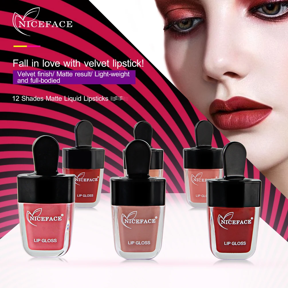 NICEFACE 12 видов цветов матовый ледяной крем блеск для губ бархатный косметика