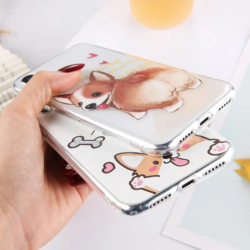 USLION Transparent Funny Dog Cases Cover For iPhone X XS XR Xs Max Love Heart Soft TPU Clear Phone Case 6 6s 7 8 Plus |