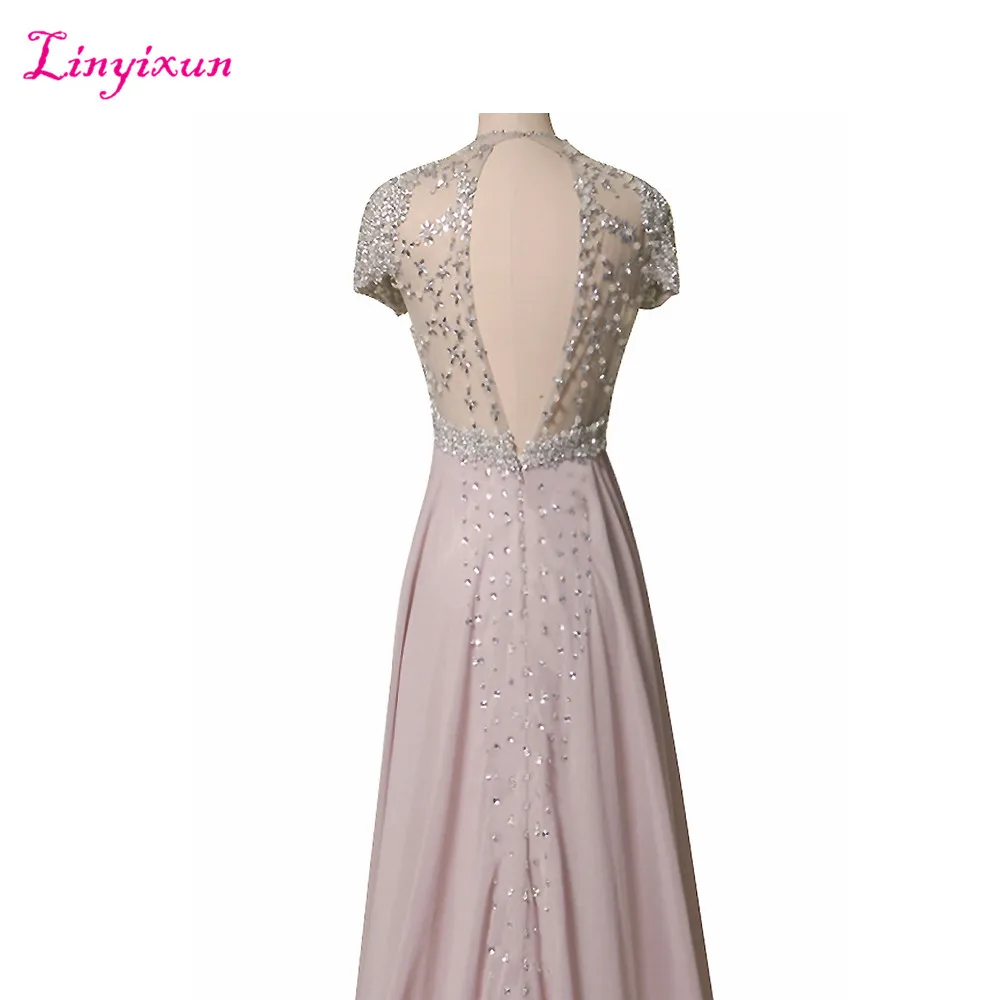 Linyixun настоящая фотография новые изысканные шифоновые длинные платья для